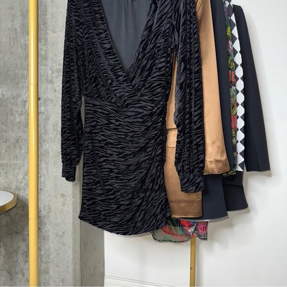 New Ramy Brook Kalani Black Zebra Print Flocked Textuted Long Sleeve Mini Dress - Picture 9 of 15